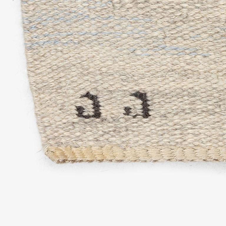 Judith Johansson, a carpet 'Riddarsporrar', flat weave, c. 245 x 177 cm, signed JJ E.