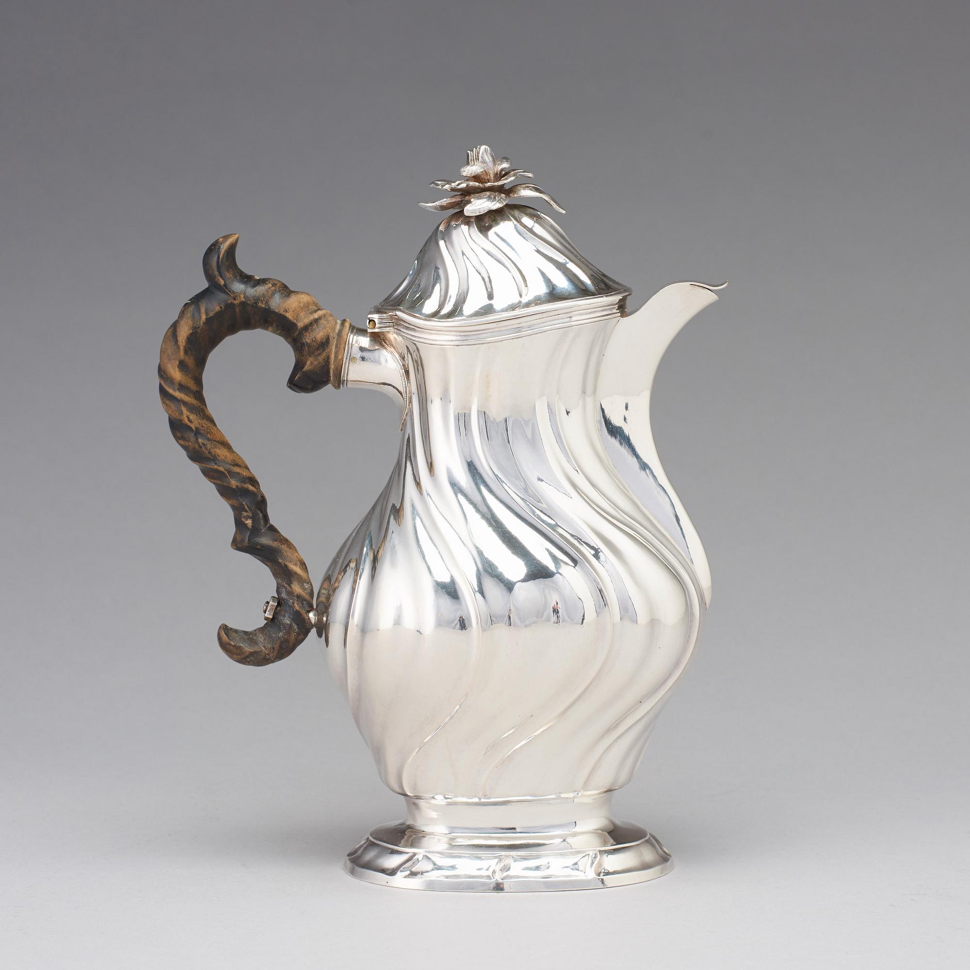 A Swedish 18th century rococo silver coffee-pot, maker's mark of Jacob Lampa, Stockholm 1770.