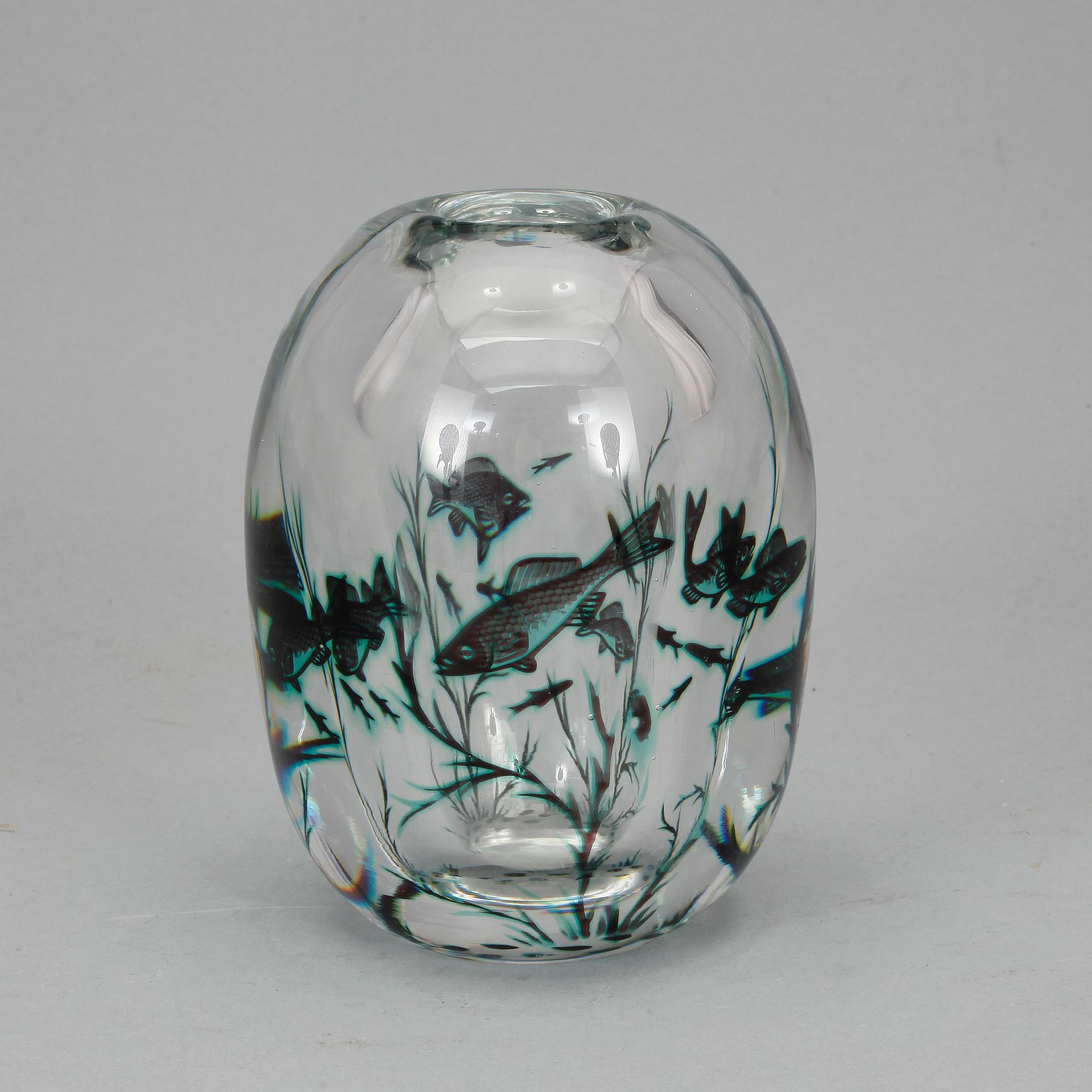 VAS, glas, fiskgraal, Edward Hald, Orrefors 1952.