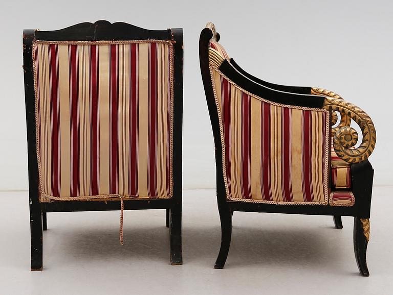 FÅTÖLJER, 1 par, empirestil, 1900-tal.