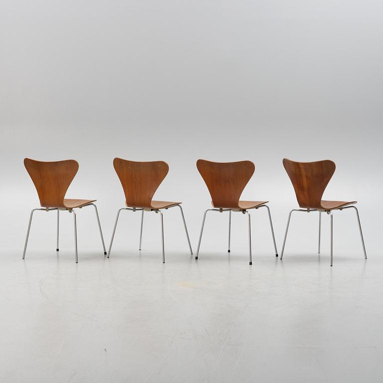 Arne Jacobsen, four "Seven" chairs, Fritz Hansen, Denmark.