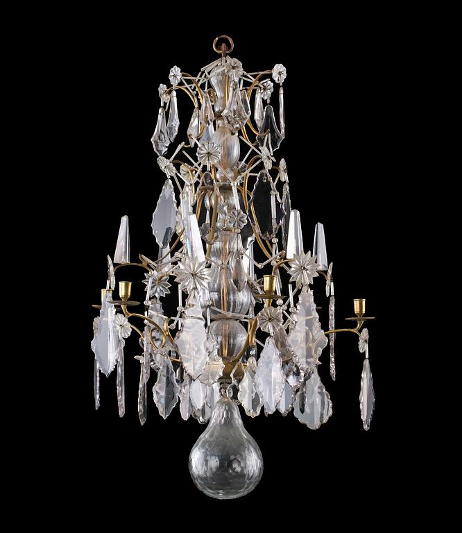 A mid 18th century Swedish Baroque six-light chandelier.