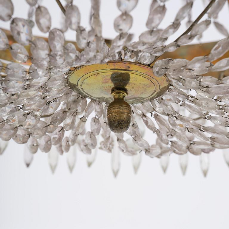A Swedish late Empire gilt-brass and cut-glass seven-light chandelier, 1820's/30's.