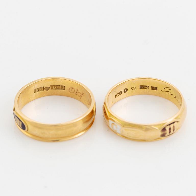 Ordensringar, Odd Fellow, 2 st, 18K guld.