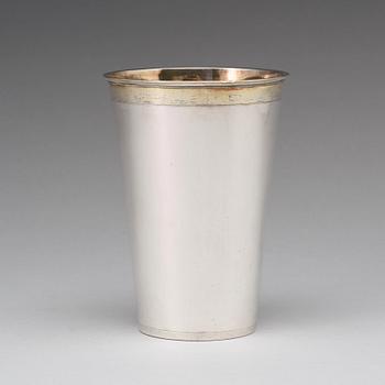 A Swedish 17th century parcel-gilt silver beaker, mark of Erik Bengtsson Starin, Stockholm 1695.