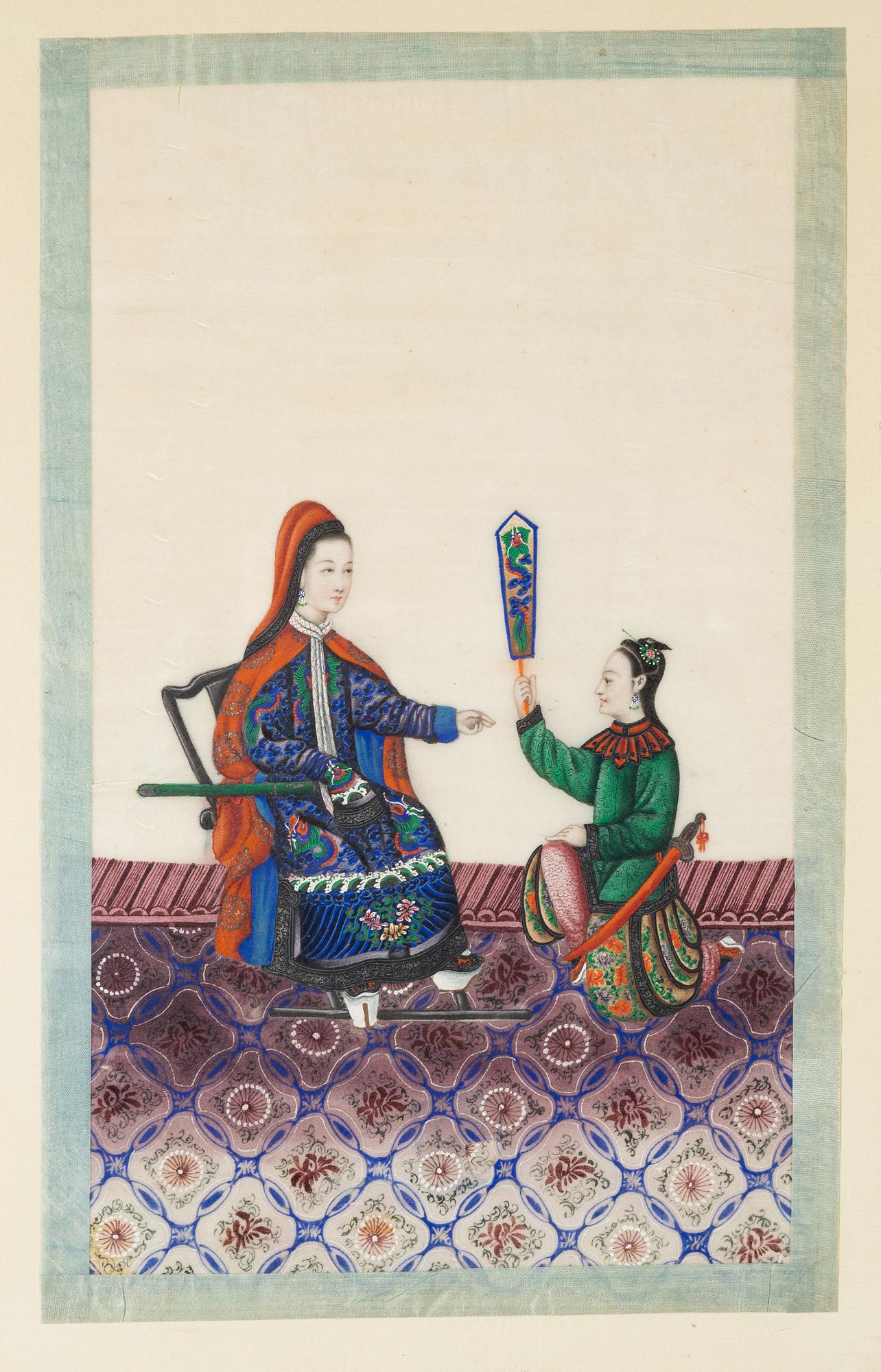 A pair of Chinese gouache paintings on ricepaper, Qing dynasty, 19th century.