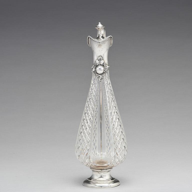 A Swedish 19th century parcel-gilt silver and glass wine-jug, mark of Lars Larsson & Co, Stockholm 1872.