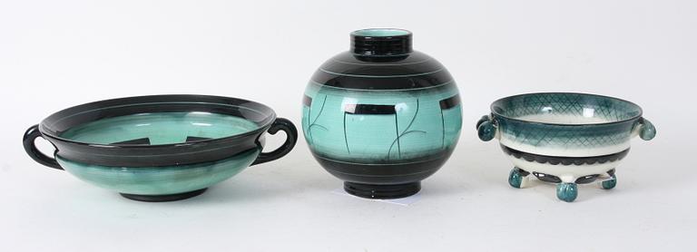 SKÅLAR, 2 st samt URNA, flintgods, Ilse Claesson, Rörstrand.