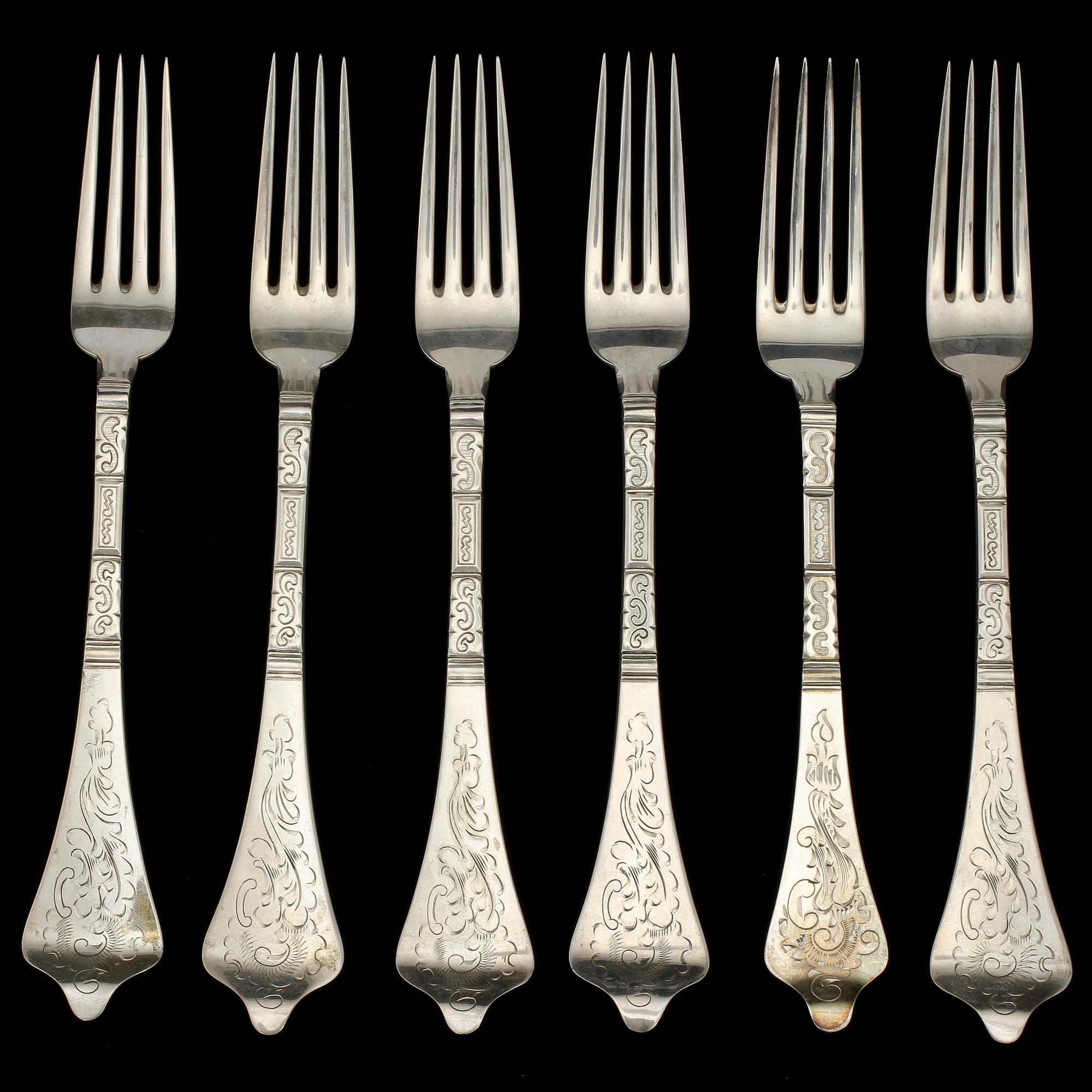 BESTICKDELAR 19 st, silver, Christian F. Heise, Jens Sigsgaard samt W&SS, Danmark, 1900-tal. Vikt 818 g.