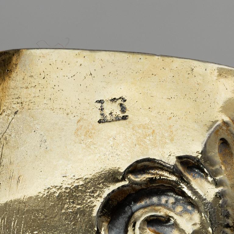 Konfektskål, förgyllt silver. Otydlig mästarstämpel, möjligen Theodor Menth (verksam 1685-1700), Augsburg. Barock.