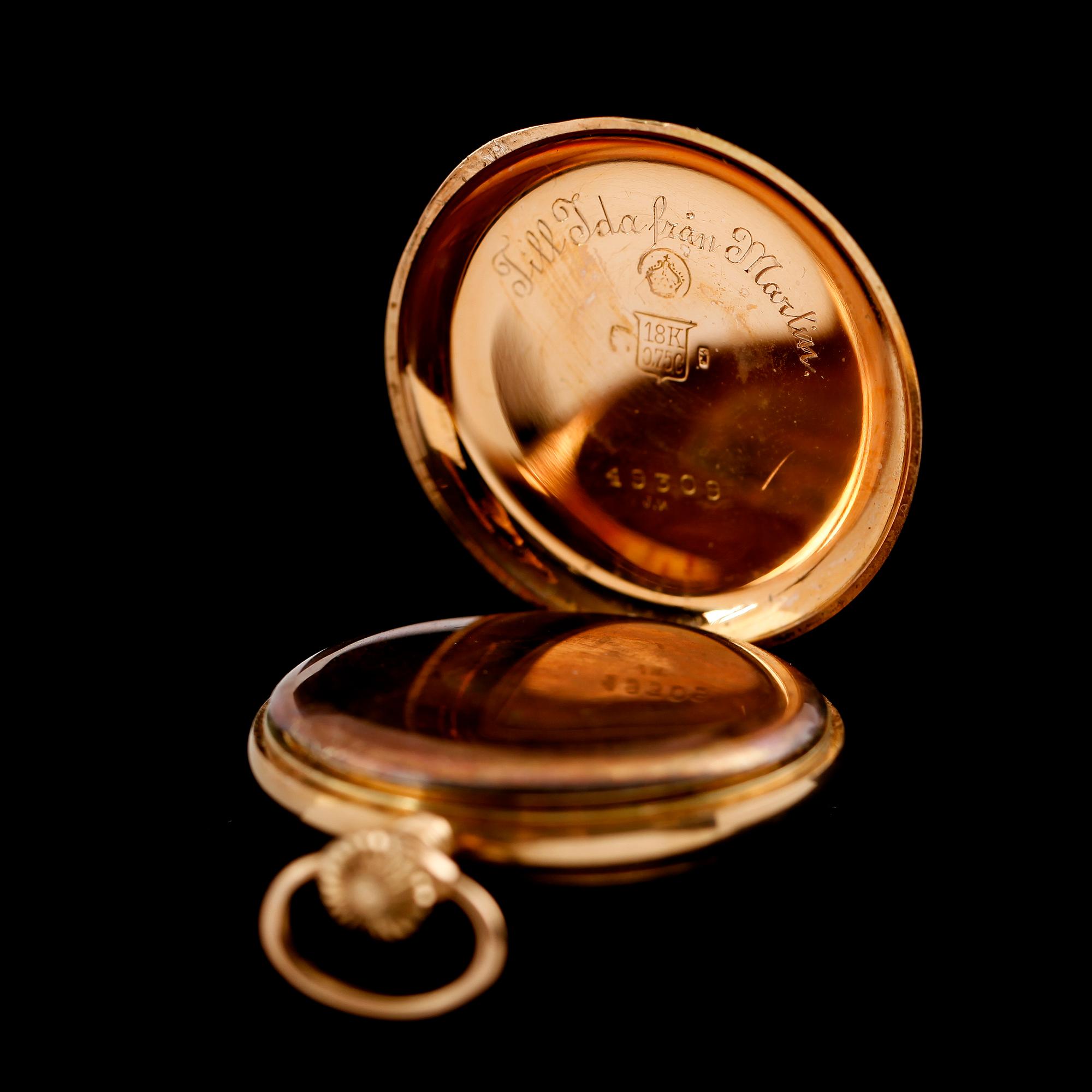 FICKUR, 18 k guld, omkring år 1900.