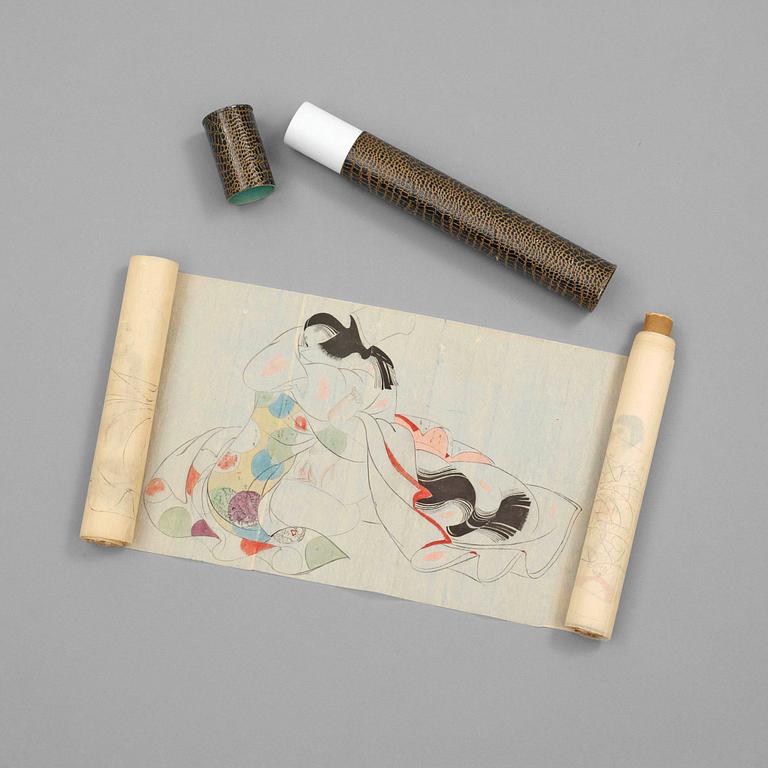 A Japanese shunga handscroll, Meiji (1868-1912).