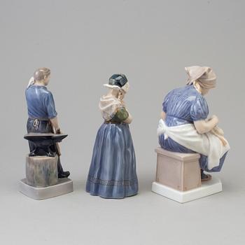 Three Royal Copenhagen porcelain figurines, Denmark, 20th century.