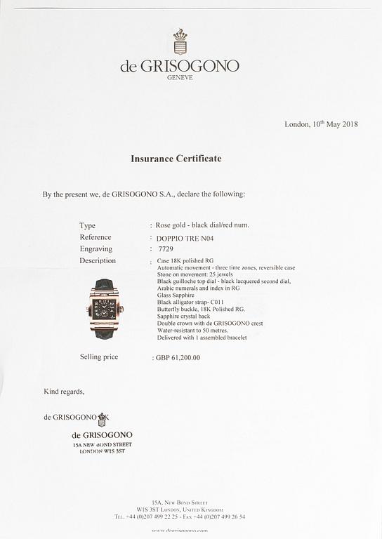 De Grisogono, Doppio tre, wristwatch, 36 x 35.5 mm.