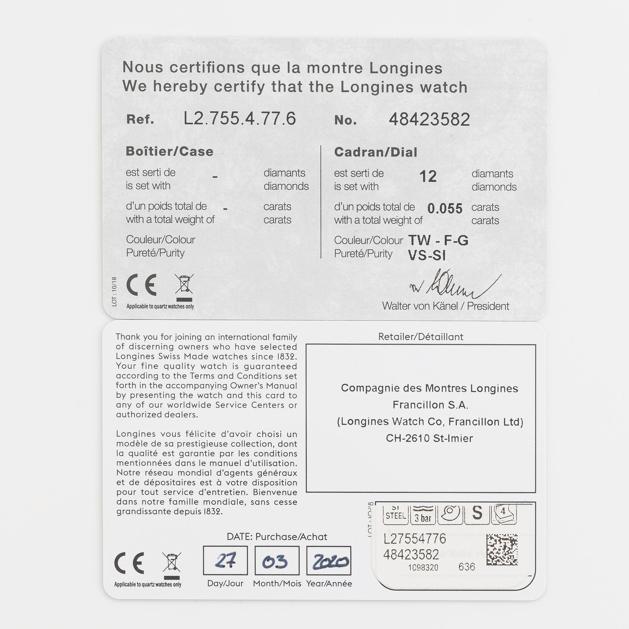 Longines, Master Collection, "Diamond Dial", wristwatch, 38,5 mm.