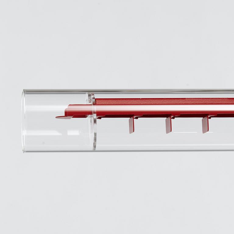 Sebastian Hepting, a 'Tubular Red Diffusor Red Cable' ceiling lamp, Ingo Maurer, Germany.