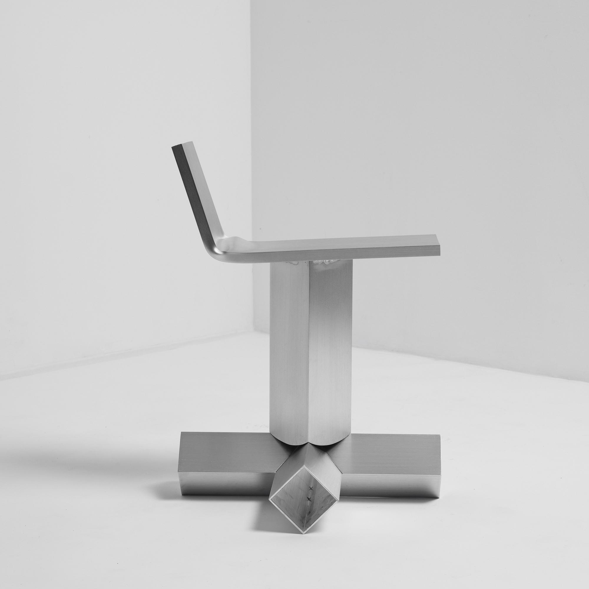 David Taylor, a unique stool, "Aluminium Stool (Mandolin)", Studio Mellösaverken, Sweden, 2025.