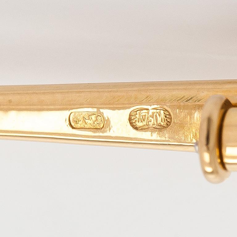 Rintaneula / riipus, vihreä turmaliini, briljanttihiotut timantit, 18K kultaa, Sveitsi.