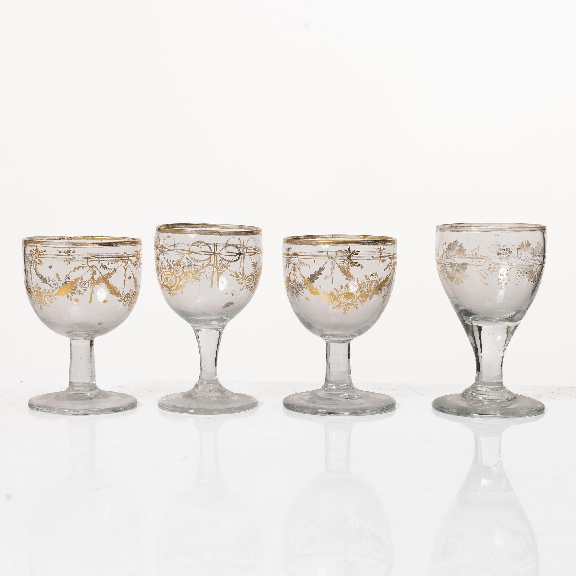 18 wine glasses, 19th century.