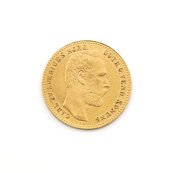 Gold coin, 1 Carolin 10 Francs, Charles XV, Sweden, 1872.