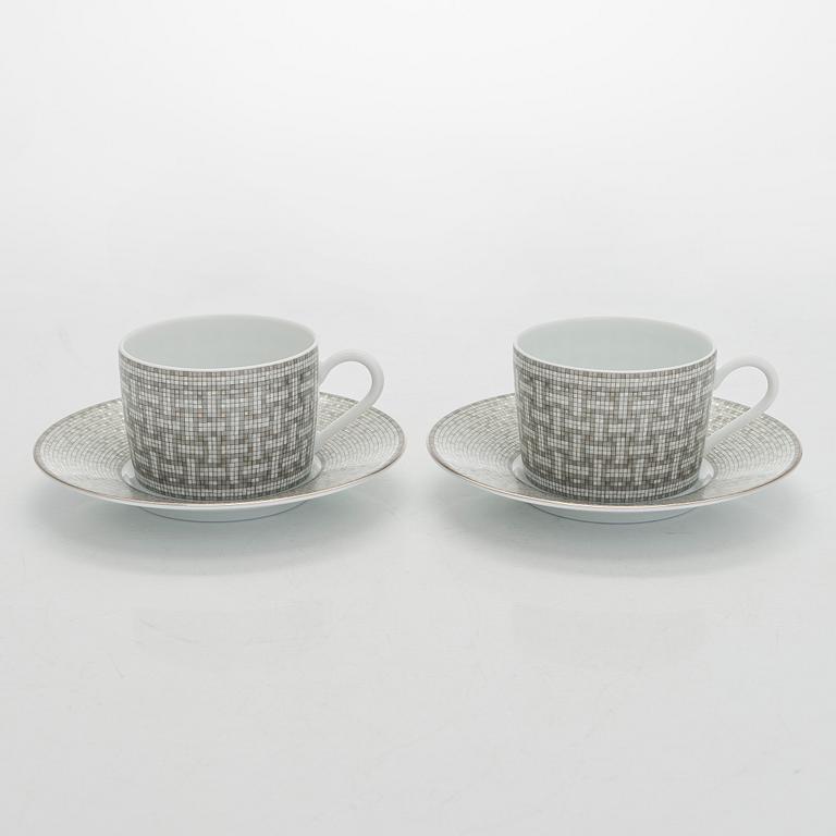 Hermès, cups with saucers, a pair, "Mosaique au 24".