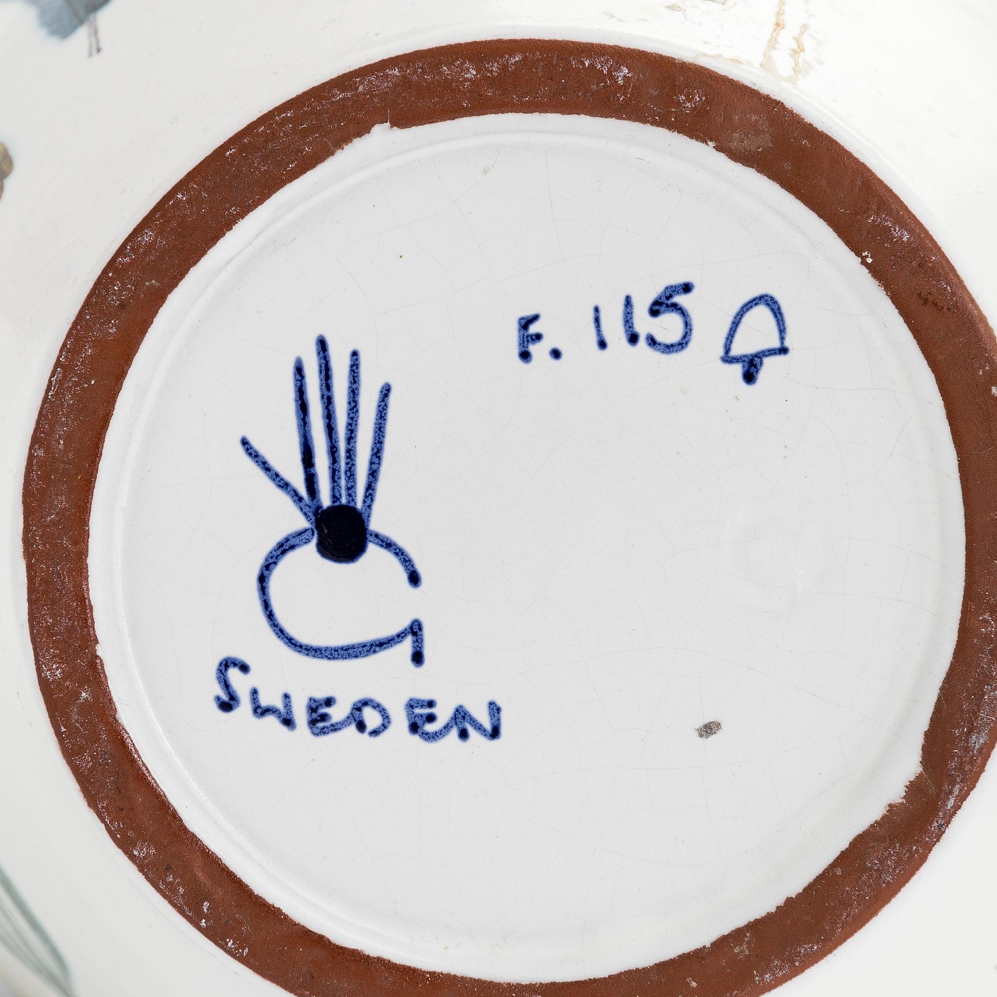 Stig Lindberg, vase and two mirrors, earthenware vase, Gustavsbergs studio.