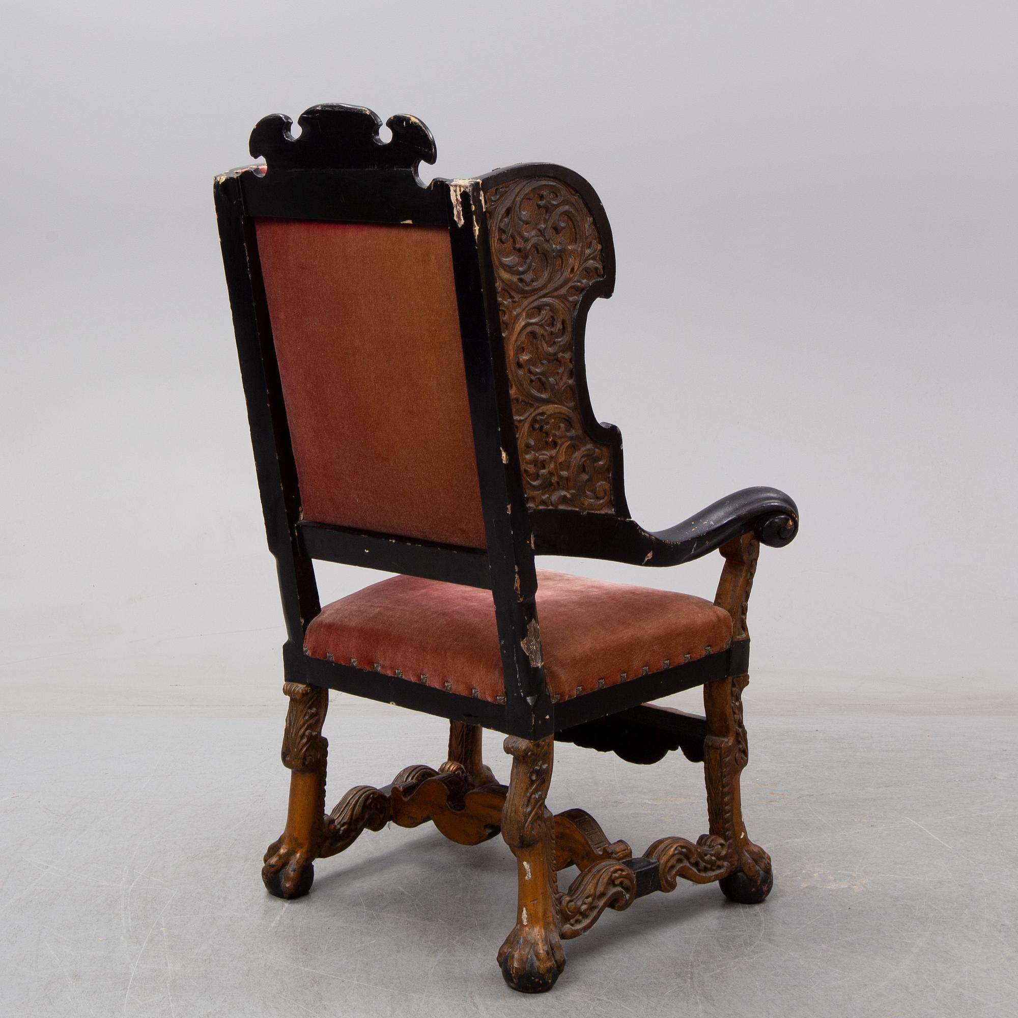 A Swedish Baroque armchair, early 18th century.