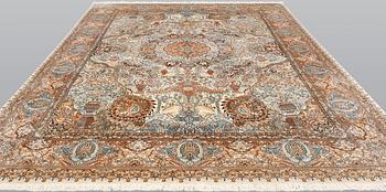 A silk carpet, Kashmir, approx. 377 x 269 cm.