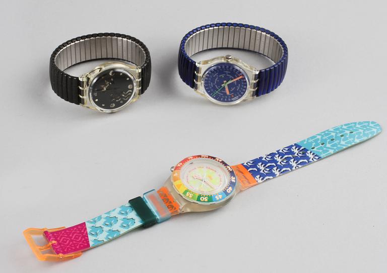 ARMBANDSUR, 3 st, samt BÖCKER, 3 st, Swatch.