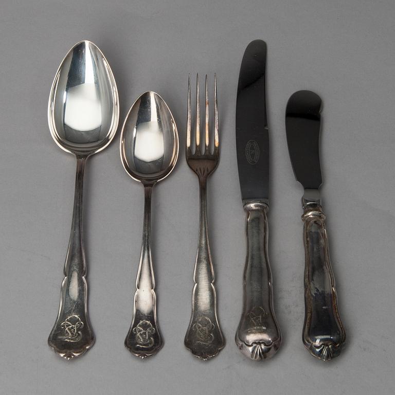BESTICKUPPSÄTTNING, 25 delar, silver/nysilver "Chippendale" Kultakeskus och Sorsakoski, 1950-tal. Silvervikt ca 527 g.