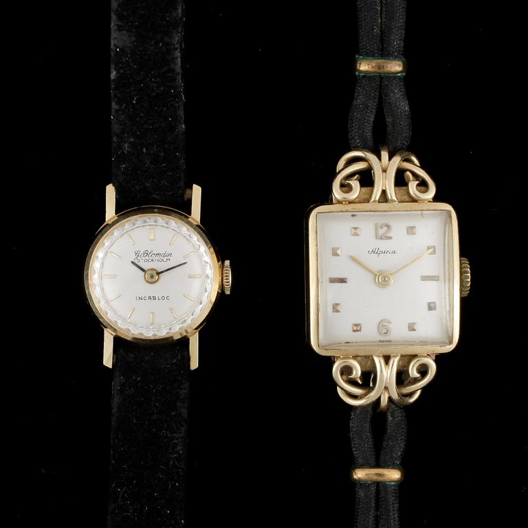 ARMBANDSUR, dam, 2st, 18k guld, omkring 190-talets mitt.