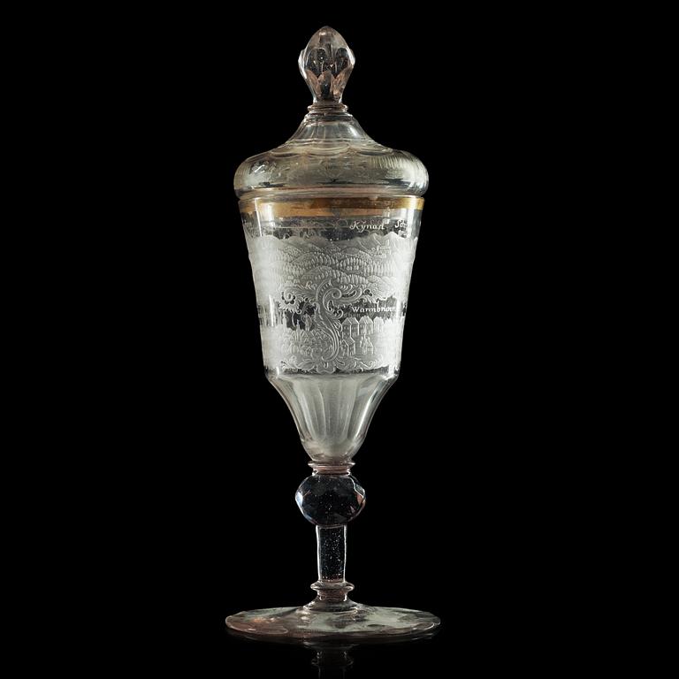 POKAL med LOCK, glas. Tyskland, 1700-tal.