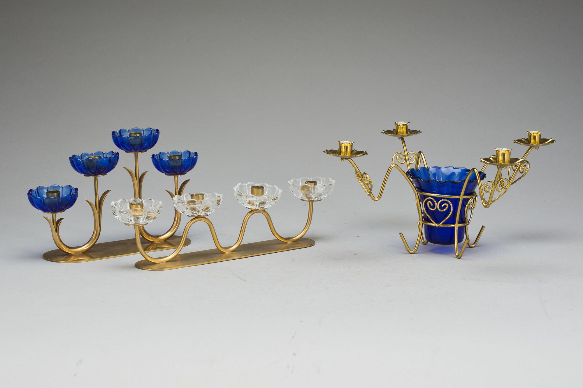 LJUSSTAKAR, 2 + 1 ST, Gunnar Ander, Ystad Metall, samt okänd. 1900-talets mitt.