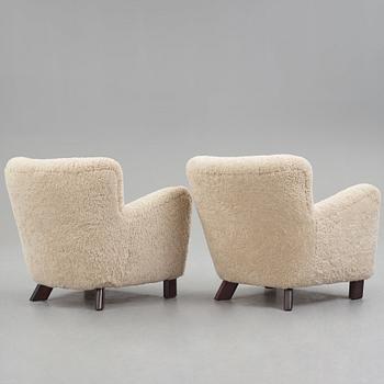 Fritz Hansen, a pair of "1669", easy chairs for Fritz Hansen, Denmark 1940's.