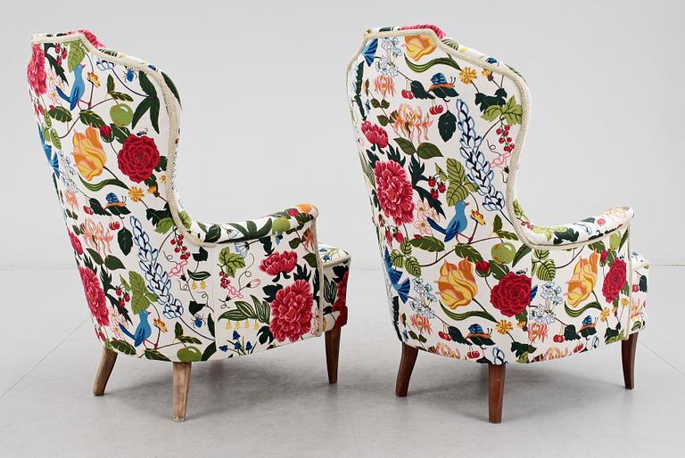 FÅTÖLJER, ett par, "Farmor", Carl Malmsten. Modellen formgiven 1956.