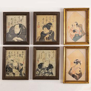 Six (4+2) Japanese color woodblock prints, late 19th/early 20th century.