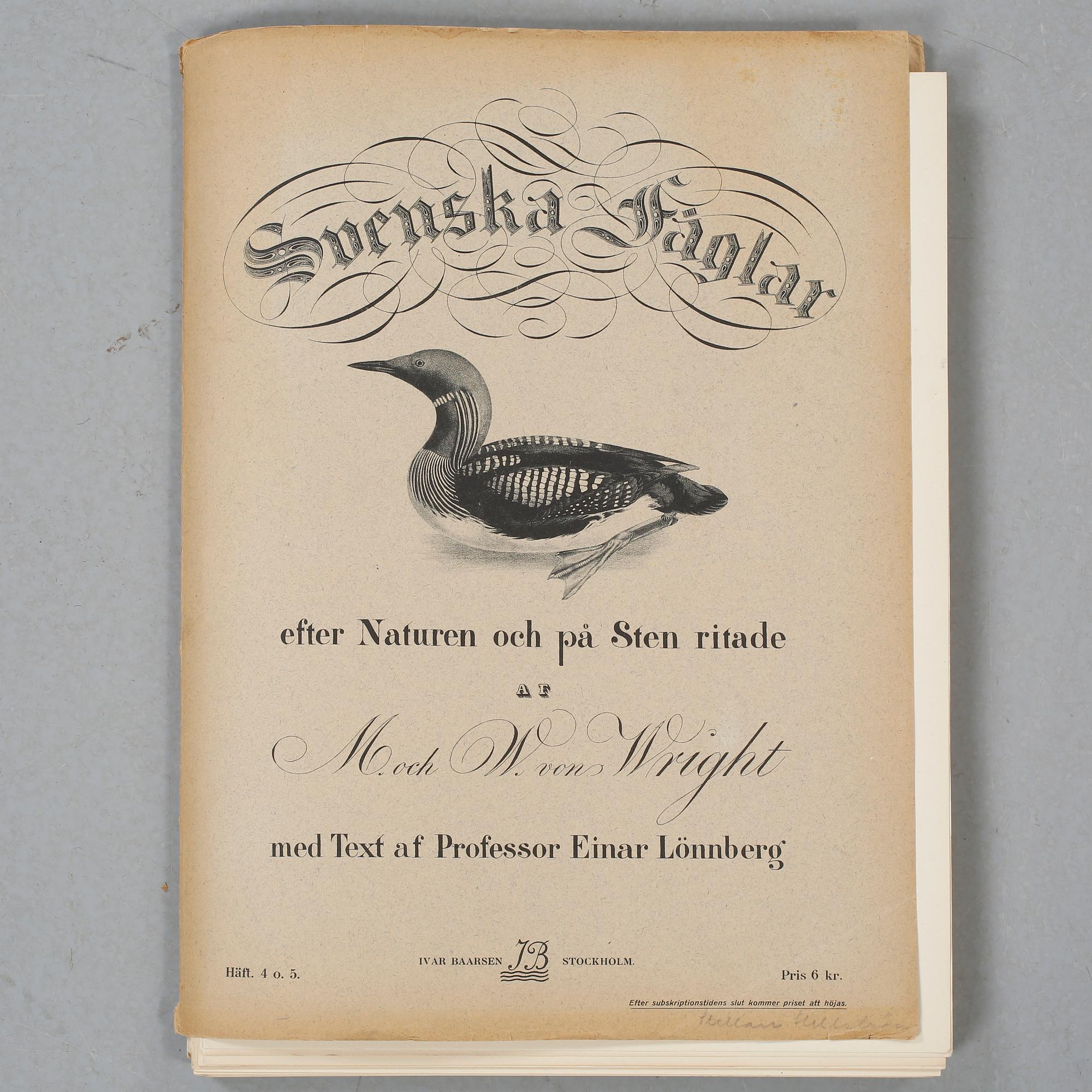 LITOGRAFIER, 54 st, Ur "Svenska Fåglar", Bror Hallberg, Magnus och Wilhelm von Wright, 1900-talets första hälft.