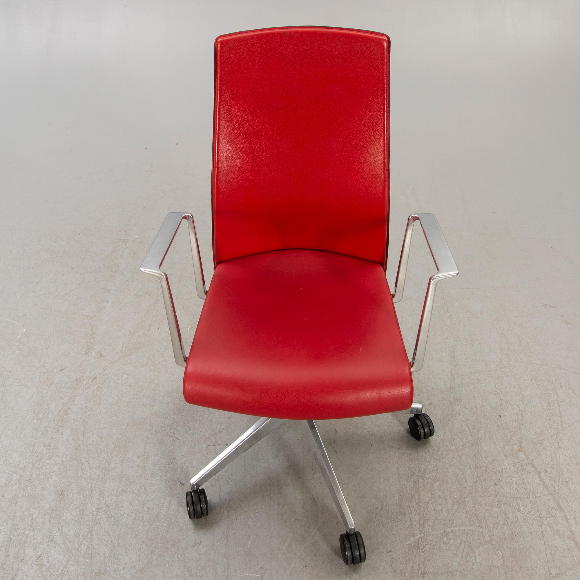 Jorge Pensi, a leather and metal office chair for Akaba Italy  later part of the 20th century.