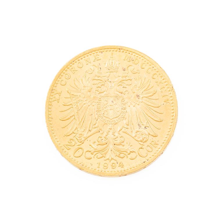 Guldmynt, Österrike-Ungern, 20 Corona, 1894.