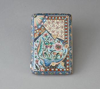 A Russian silver-gilt and enamel cigarette-case, unidentified makers mark, Moscow 1908-1917.