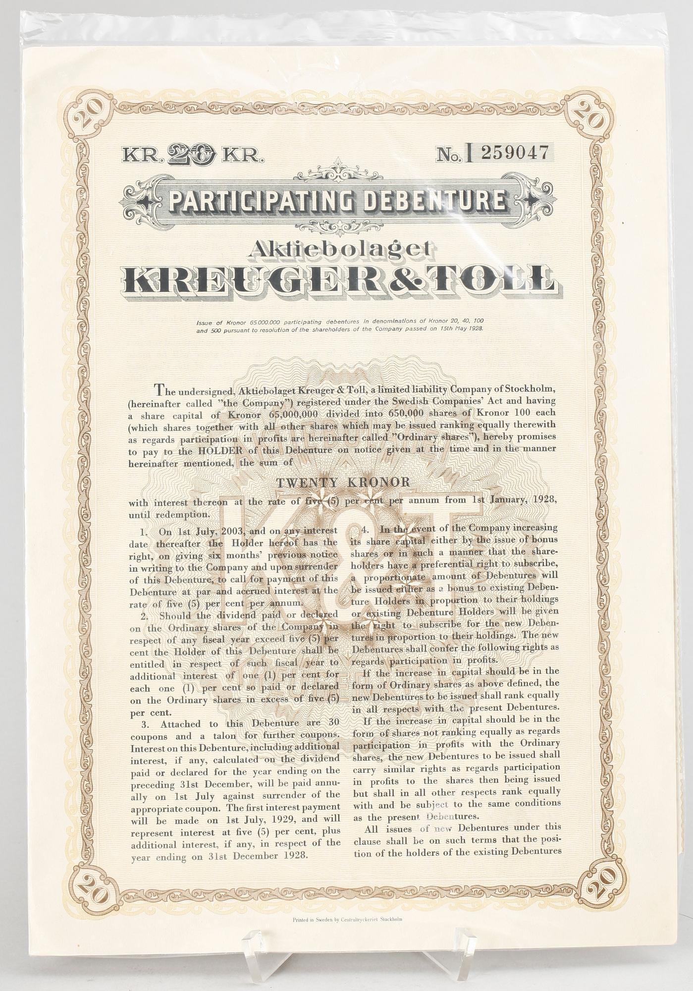 HANDLINGAR SAMT OBLIGATION, 6 st, Sverige 1730-40-tal resp 1920-tal.