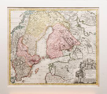 KARTA, Regni Sueciae, Johann Baptist Homann, 1700-tal.