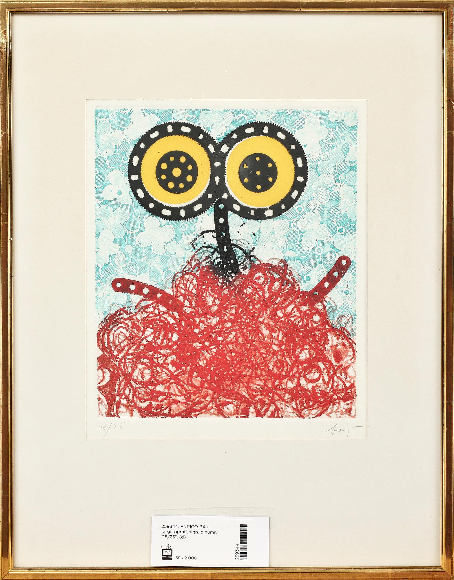 ENRICO BAJ, färglitografi, sign o numr 
"18/25".