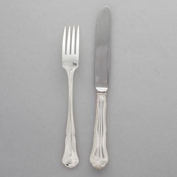 BESTICK, 10+10 st, silver, Chippendale, finska stämplar 1960- och 1970-tal. Knivbladen stål, Hackman.