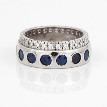 RING, 14K vitguld med safirer totalt ca 3.32 ct och diamanter totalt ca 0.48 ct. Vikt 11,2 gram.