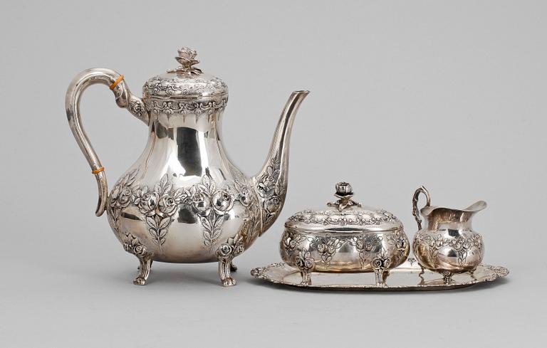 KAFFESERVIS, 4 delar, silver, 1900-talets första hälft, tot 1695 g.