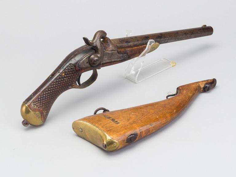 STUDSARPISTOL, för kavalleriet, m/1850, kontrollstämplad 1852, slagslås.