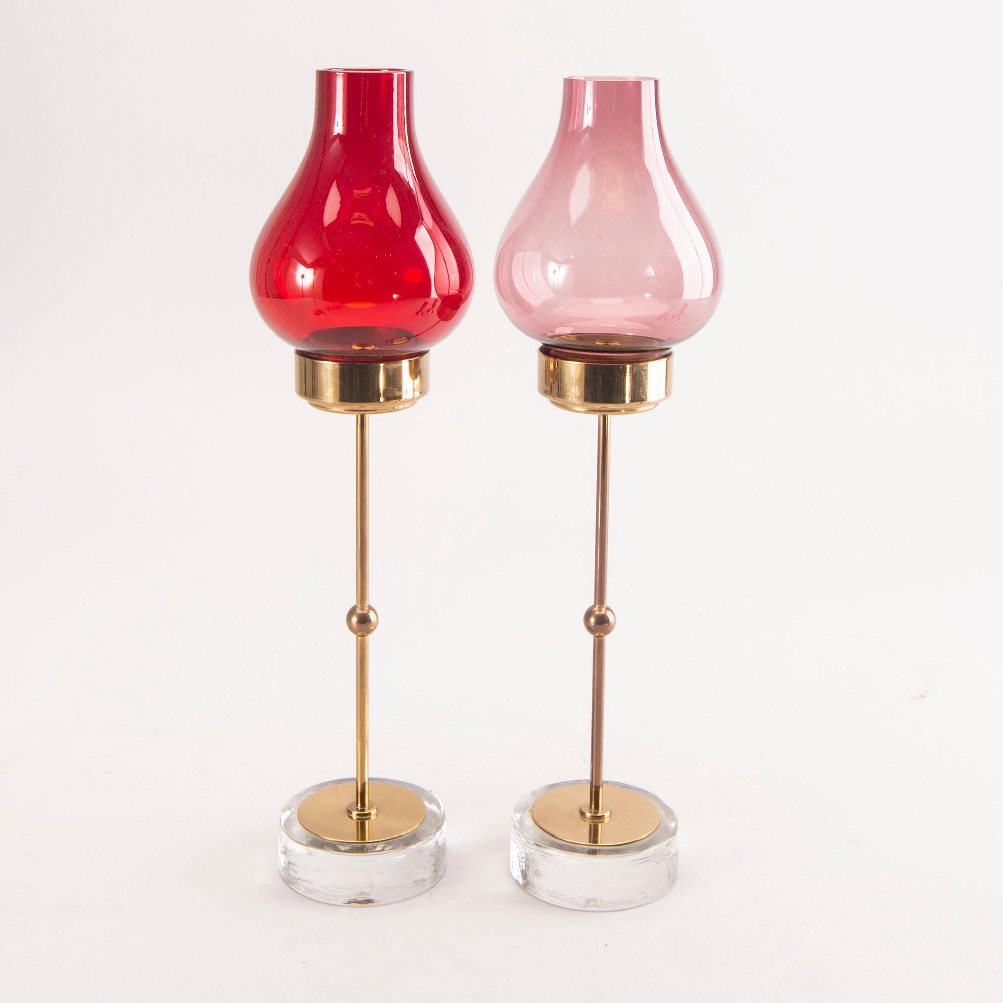 Gunnar Ander, a set of five different brass and glass candle sticks from Ystad Metall mid 1900s/second part.
