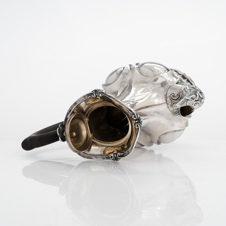 A mid-19th-century Imperial Russian silver coffee pot, Moscow 1848. Unidentified Cyrillic maker's mark IL.