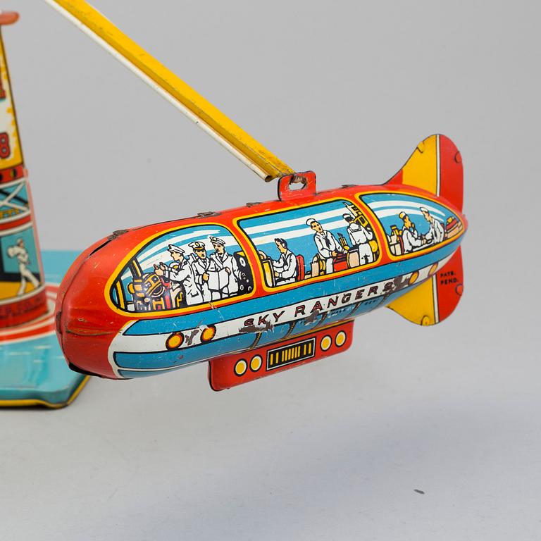 1940'S UNIQUE ART MFG. "SKY RANGERS PLANE & ZEPPELIN " TIN WIND-UP TOY.